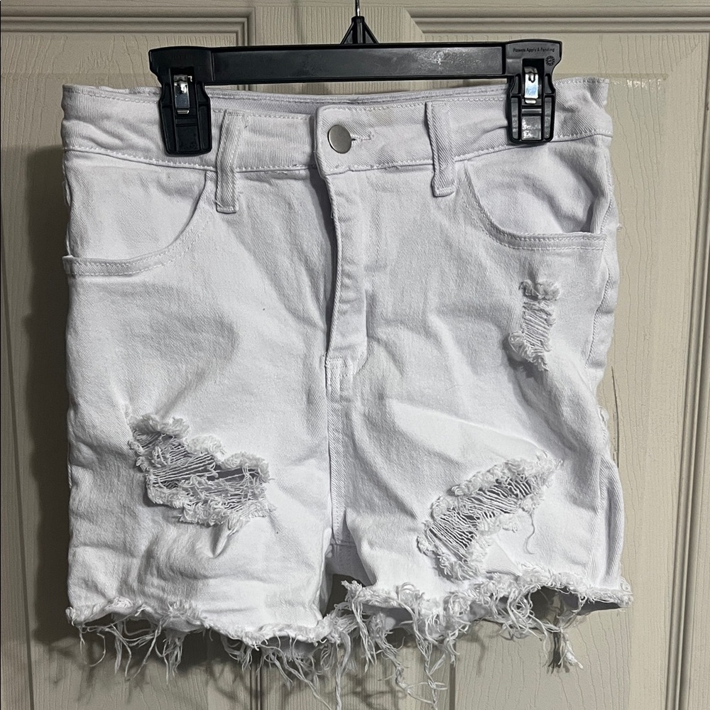 SHEIN White Ripped Jean Shorts